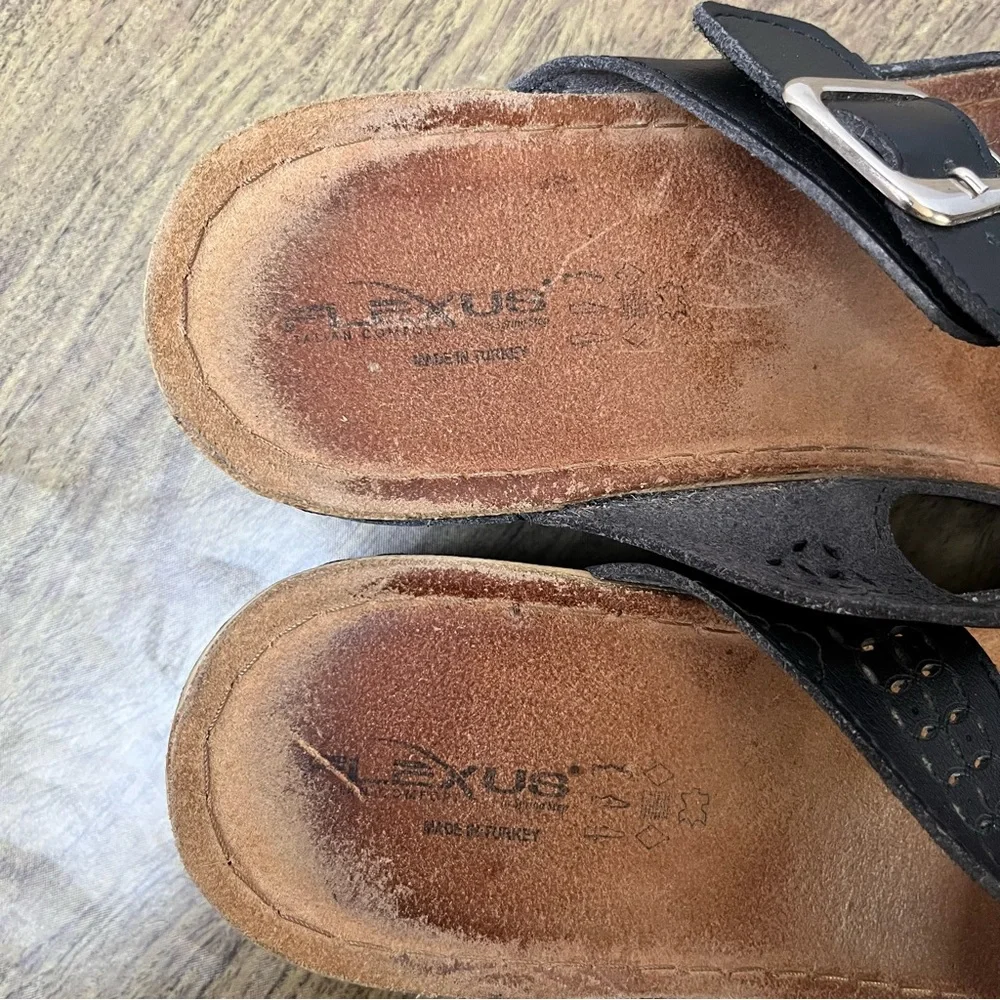 Flexus Anatomic Black Leather Sandals Size 41 - Picture 8 of 11